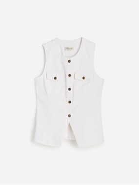 nwot madewell denim high crewneck vedt in tile white + rigid 00 sold out